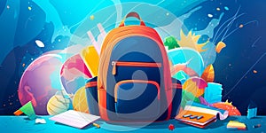dynamic back to school background with a burst of colorful symbols representing different academic subjects. Generative