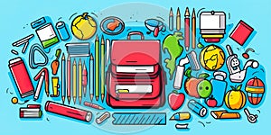 dynamic back to school background with a burst of colorful symbols representing different academic subjects. Generative