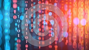 Dynamic background of falling binary code representing modern technology and data security concept