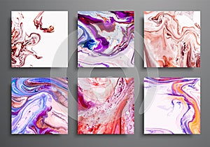Dynamic backgrounds. trendy placards, commercial covers set. Marble colorful effect. Abstract page poster template for catalog, cr