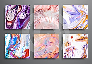 Dynamic backgrounds. trendy placards, commercial covers set. Marble colorful effect. Abstract page poster template for catalog, cr