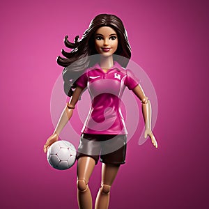 Dynamic Barbie Girl In Pink Polo Shirt With Soccer Ball