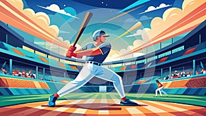 Dynamic Baseball Player Hitting a Home Run in Stadium