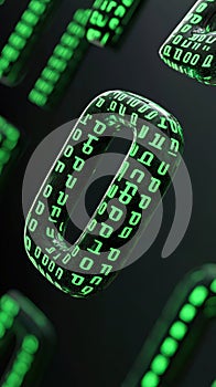 Dynamic Binary Code in Cascading Motion with Neon Green Effect