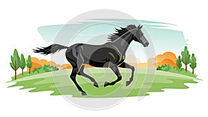 Dynamic Black Horse Galloping Through Field, vector design Generative AI photo