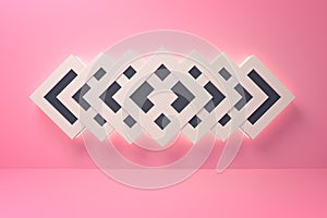 Dynamic black and white chevrons on pink backdrop