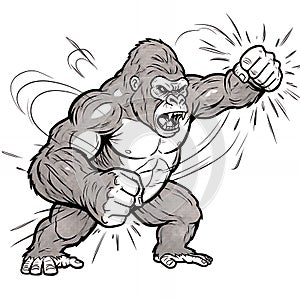 Aggressive Gorilla Punching Illustration - Powerful Primate Mascot