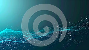 Dynamic Blue Data Wave Background with Glowing Digital Particles