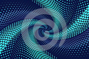 Dynamic blue halftone wave pattern for high-tech digital background.