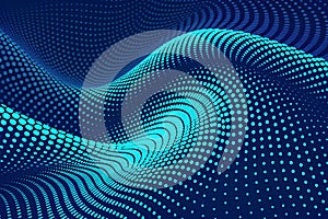 Dynamic blue halftone wave pattern for high-tech digital background.