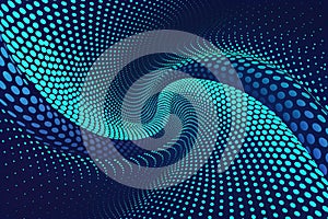 Dynamic blue halftone wave pattern for high-tech digital background.