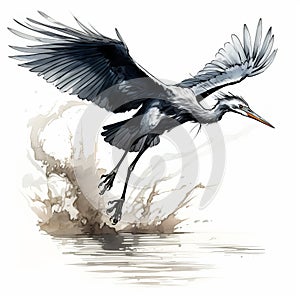 Dynamic Blue Heron Illustration In Travis Charest Comic Book Style