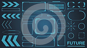 Dynamic Blue HUD Interface Elements Collection for Sci-Fi UI, Gaming & Technology Projects
