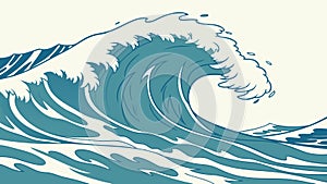 Dynamic Blue Ocean Wave Illustration, vector design Generative AI