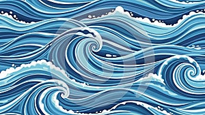Dynamic Blue Ocean Waves Pattern Seamless Water Surface Background Texture Design