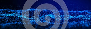 Dynamic blue particle wave. Futuristic point wave. Flow digital structure. Data technology background. 3D rendering