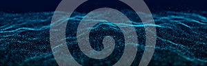 Dynamic blue particle wave. Futuristic point wave. Flow digital structure. Data technology background. 3D rendering