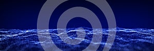 Dynamic blue particle wave. Futuristic point wave. Flow digital structure. Data technology background. 3D rendering
