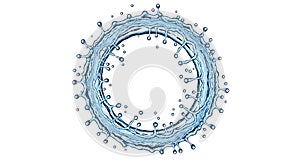 Dynamic Blue Water Splash Ring on White Background