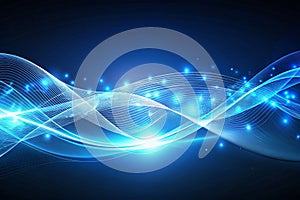 Attract Blue Line Movement, Abstract Wave Line, Light Technology Background, Copy Space