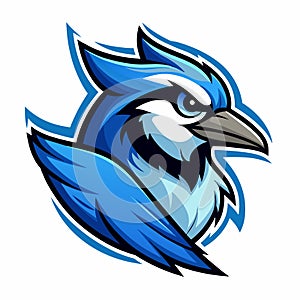 A dynamic blue and white bird with a striking black beak, Blue Jay Bird Logo Mascot, Dynamic Vector