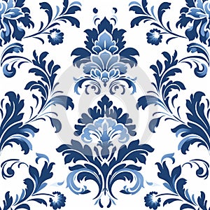 Dynamic Blue And White Damask Wallpaper With Biblical Motifs