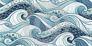 Dynamic Blue and White Wave Pattern Design for Artistic Backgrounds and Surface Decoration