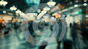 Dynamic Blur of Busy Airport Terminal. Generative AI photo
