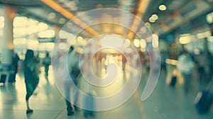 Dynamic Blur of Busy Airport Terminal. Generative AI photo