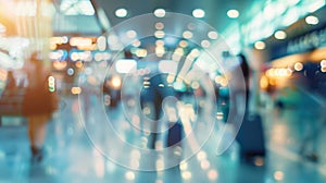 Dynamic Blur of Busy Airport Terminal. Generative AI photo