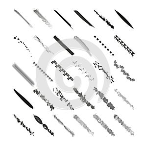 Dynamic brush strokes set. Artistic design elements. Creative digital brushes collection. Vector illustration. EPS 10.