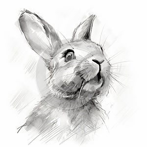 Dynamic Brushwork: Black And White Rabbit Illustration