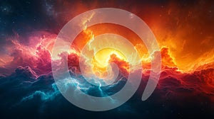 Dynamic Burst of Bright Energetic Colors in a Cosmic Cloudscape photo