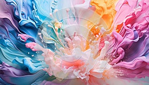 A dynamic burst of pastel colors spills across the canvas, evoking energy photo