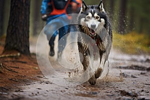 Dynamic canicross event, dogs pull mushers in an exhilarating race