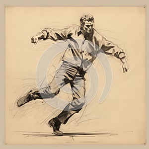 Dynamic Charcoal Sketch Of A Running Man In Black And White