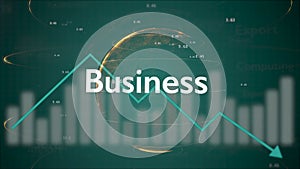 Dynamic chart on green background with line going down, showing business crash and economic collapse.