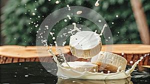 Dynamic Cheese Splash with Motion on Black Surface