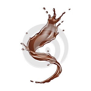 Dynamic Chocolate Splash on White Background
