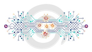 Dynamic circuit board with flowing data, high-tech network. vector design Generative AI
