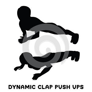 Dynamic clap push ups. Sport exersice. Silhouettes of woman doing exercise. Workout, training