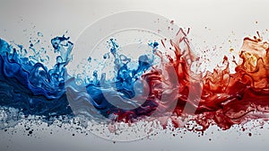 Dynamic Clash Of Vivid Blue And Red Liquid Splashes Creating A Vivacious Abstract Representation