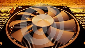 High-Performance Computer Cooling Fan on Digital Data Background