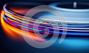 A dynamic close-up of water droplets on a surface creates an abstract of vivid colors and smooth reflections.