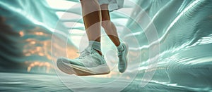 Dynamic Closeup of Runner in Midstride with Blurred Background - High Energy Athletic Shot with Copy Space for Editorial photo