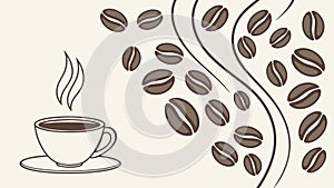 Dynamic Coffee Beans and Steaming Cup Design, vector design Generative AI