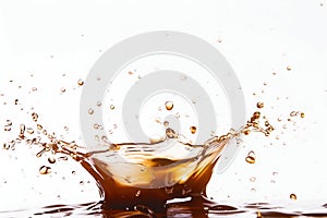 Dynamic Coffee Splash on White Backdrop. Generative ai