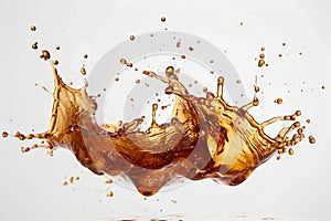 Dynamic Coffee Splash on White Backdrop. Generative ai