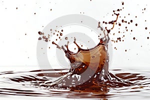 Dynamic Coffee Splash on White Backdrop. Generative ai
