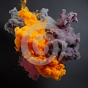 Dynamic Color Combinations: Orange, Yellow, And Black Smoke Effects On Gray Background